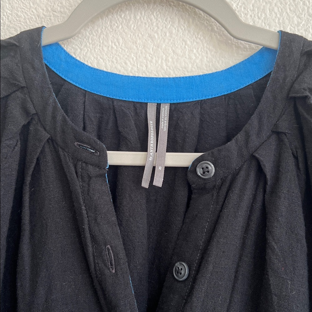 ANTHROPOLOGIE Short Sleeve Collared Linen Maxi Shirt Dress Colorblock W&B XS - Picture 7 of 15